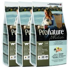 Сухой корм для кошек ProNature Holistic, для живущих в помещении, для здоровья кожи и блеска шерсти, с лососем, с коричневым рисом 3 шт. х 340 г