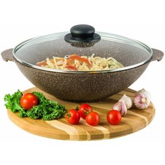 Сковорода ВОК 3 л 28 см Elan Gallery гармония вкуса Коричневый опал с крышкой D28