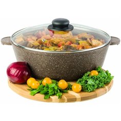 Жаровня (сотейник) 4,5 л 28 см Elan Gallery гармония вкуса Коричневый опал с крышкой D28 несъёмная ручка