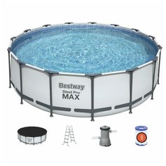 Бассейн каркасный круглый 457х122см фильтр, лестница, покрывало Bestway SteelPro Max 56438