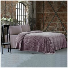 Постельное белье с махровой простынью-покрывалом Tivolyo Home BAROC хлопок фиолетовый евро