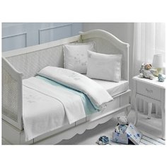 Постельное белье для новорожденных с пледом-пике Tivolyo Home STORK BEBE хлопковый сатин делюкс голубой