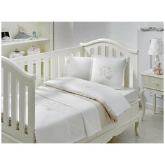 Постельное белье для новорожденных с пледом-пике Tivolyo Home STORK BEBE хлопковый сатин делюкс бежевый
