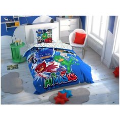 Детское постельное белье светящееся TAC PJ MASKS HERO хлопковый ранфорс 1,5 спальный
