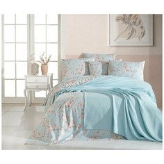 Постельное белье с покрывалом пике Ecosse SPRING хлопковый ранфорс мятный евро