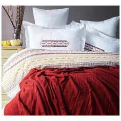 Постельное белье с пледом-покрывалом Pupilla CHARLOTTE хлопковый сатин красный евро