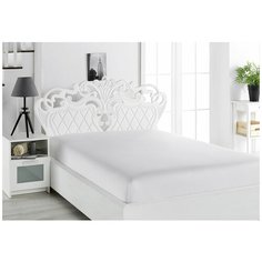 Простынь на резинке Karna LOFT хлопковый сатин белый 160(180)х200+20