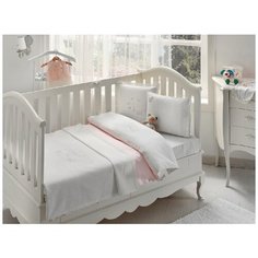 Постельное белье для новорожденных с пледом-пике Tivolyo Home STORK BEBE хлопковый сатин делюкс розовый
