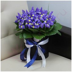 25 синих ирисов в шляпной коробке Flor Pro