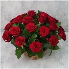 Корзина из 25 роз «Красные розы Ред Наоми с зеленью Flor Pro