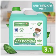 Средство для мытья посуды, овощей и фруктов SEPTIVIT Premium / Гель для мытья посуды Септивит / Моющее средство для посуды / Жидкость для мытья посуды / Альпийская мята, 3 литра (3000 мл