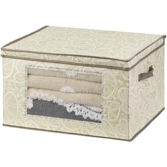 Короб-кофр складной для хранения 50х40х30 см EL Casa Бежевые сердца с 2 ручками, с прозрачным окном