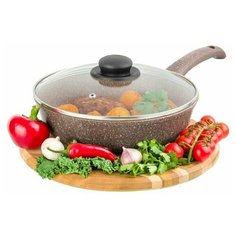 Сковорода глубокая 24 см гармония вкуса Elan Gallery Коричневый мрамор индукция с крышкой D24, несъёмная ручка