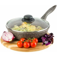 Сковорода глубокая 24 см Elan Gallery гармония вкуса Коричневый опал с крышкой D24 несъёмная ручка