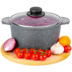 Кастрюля 2 л Elan Gallery гармония вкуса Серый мрамор с крышкой D18