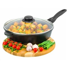 Сковорода глубокая 28 см Elan Gallery гармония вкуса Черный Оникс с крышкой D28 съёмная ручка