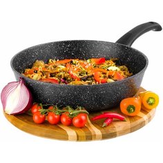 Сковорода глубокая 26 см Elan Gallery гармония вкуса Черный мрамор Индукция без крышки