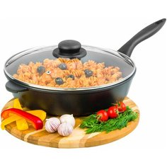 Сковорода глубокая 28 см Elan Gallery гармония вкуса Черный Оникс с крышкой D28 несъёмная ручка