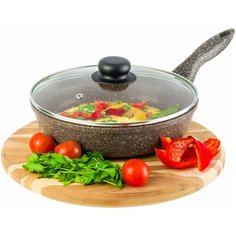 Сковорода глубокая 22 см Elan Gallery гармония вкуса Коричневый опал с крышкой D22 несъёмная ручка