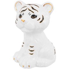 Фигурка декоративная 8,3х7х11 см Elan Gallery Задумчивый тигренок, белая с золотом