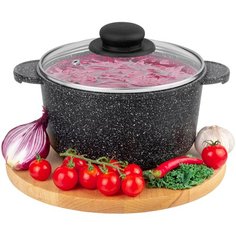 Кастрюля 2 л Elan Gallery гармония вкуса Черный мрамор с крышкой D18