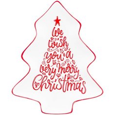 Блюдо - елочка 21х17,5х2,2 см Elan Gallery Рожденственская ель, с красной каймой