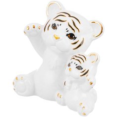 Фигурка декоративная 9х4,5х8,5 см Elan Gallery Тигрица с тигренком, белая с золотом