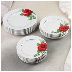 Сервиз столовый 18 предметов ф."Голубка" (175 мм, 200 мм, 240 мм) "Роза на капители" 2424590 Добрушский фарфоровый завод
