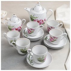 Сервиз чайный 14 предметов ф.416 голубка "Бамбуковая орхидея" 1522812 Добрушский фарфоровый завод