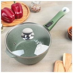 Ковш 2,2л со съемной ручкой, стекл. крышкой, АП (фисташковый мрамор) 4611531 Kukmara