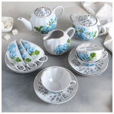 Сервиз чайный 15 предм. Тюльпан "Голубая герань" 1342764 Дулёвский фарфор