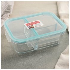 Контейнер "Клик" трехсекционный 1 л, 21x16x7 см с крышкой 4606369 Доляна