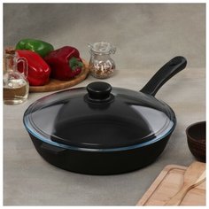 Сковорода чугунная с пластмассовой ручкой со стеклянной крышкой 280х60 ПЛЧ-1-28-60-81-6 1311096 Камская Посуда