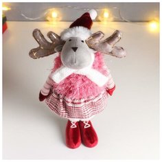 Кукла интерьерная "Лосик в юбочке в клетку, в розовой жилетке-травке" 53х13х18 см 6260139 Сима ленд