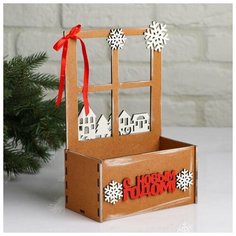 Дарим Красиво Кашпо деревянное, 15.5×9×23.5 см "Новогоднее. Взгляд в окошко", подарочная упаковка