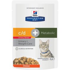 Влажный корм для кошек Hills Prescription Diet c/d при профилактике цистита, вызванного стрессом и для контроля веса, с курицей 2 шт. х 85 г (кусочки в соусе)