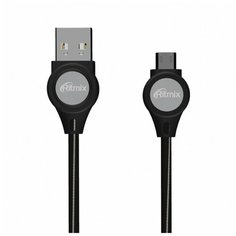 Кабель USB 2.0 A - micro USB 5pin (m-m), 1м Ritmix RCC-419 Black тканевая оплётка, подсветка