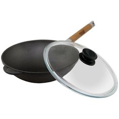 Сковорода-вок Биол WOK чугунная, с крышкой, съемная ручка, 24 см