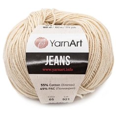 Пряжа для вязания YarnArt Jeans 50гр 160м (55% хлопок, 45% полиакрил) (05 суровый), 10 мотков