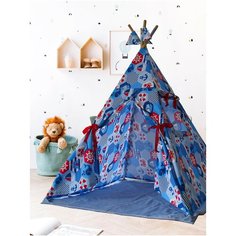 Вигвам детский "Синие штурвалы" с ковриком / Вигвам для детей / Игровая палатка / Детский домик ДоММой
