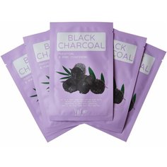 Набор корейских косметических тканевых масок с экстрактом угля и гиалуроновой кислотой Yu. r me Black Charcoal Sheet Mask, 5 штук Yu.R