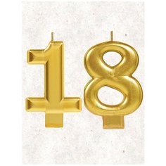 Свеча для торта цифра " 18 " 8 см золото 18 лет Веселая Затея