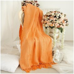 Плед с кистями TN-02 150х200см оранжевый Полиэстер 80%/Хлопок 20%, 150х200, Оранжевый Tana