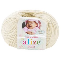 Пряжа для вязания ALIZE Baby wool 50гр. 175м. (20%бамбук, 40%шерсть, 40%акрил)ТУ (01 кремовый), 10 мотков