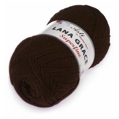 Пряжа для вязания из Троицка Lana Grace Superfine 100гр. 610м. (25% мериносовая шерсть, 75% акрил супер софт) (0412 шоколад), 5 мотков Троицкая камвольная фабрика