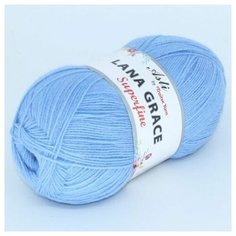 Пряжа для вязания из Троицка Lana Grace Superfine 100гр. 610м. (25% мериносовая шерсть, 75% акрил супер софт) (2820 воздушно-голубой), 5 мотков Троицкая камвольная фабрика