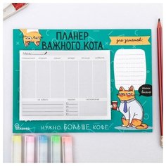 Планер на магнитах "Планер важного кота", 15 х 20 см (размер части для заполнения 10 х 13 см) Art Fox