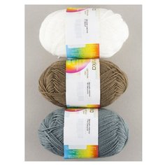 Пряжа Пехорка Детская новинка, 100 % акрил, 50 г, 200 м, 3 шт., 174 стальной/01 белый/187 капучино