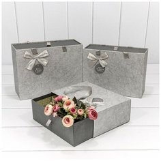 Набор коробок Шкатулка с лентами, Элегантный бант, Серебро, 29*22*12 см, 3 шт. Дон Баллон