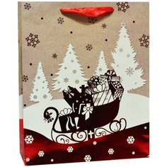Пакет подарочный, Новогодние санки с подарками, Красный, Металлик, 24*18*9 см, 1 шт. Дон Баллон